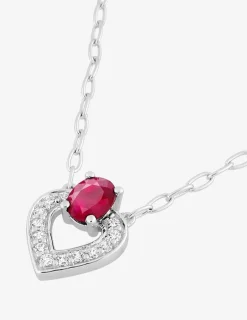 Collier or blanc 375‰ rubis ovale et cœur oxydes de zirconium SO OR