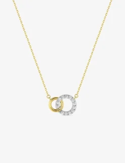 Collier or jaune 375 ‰ deux cercles entrelacés en et oxydes de zirconium avec rhodium SO OR