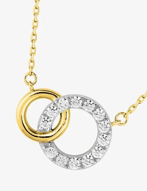 Collier or jaune 375 ‰ deux cercles entrelacés en et oxydes de zirconium avec rhodium SO OR