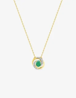 Collier or jaune 375 ‰, émeraude, rhodium et oxyde de zirconium SO OR