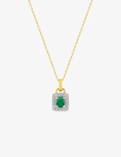 Collier or jaune 375 ‰, émeraude, rhodium et oxydes de zirconium motif fantaisie SO OR