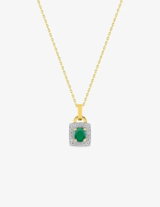 Collier or jaune 375 ‰, émeraude, rhodium et oxydes de zirconium motif fantaisie SO OR