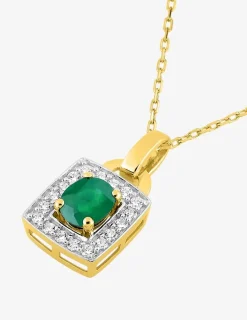 Collier or jaune 375 ‰, émeraude, rhodium et oxydes de zirconium motif fantaisie SO OR