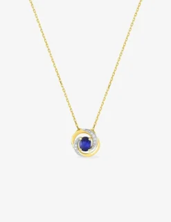 Collier or jaune 750 ‰ oxyde de zirconium, saphir et rhodium SO OR