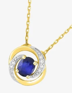 Collier or jaune 750 ‰ oxyde de zirconium, saphir et rhodium SO OR