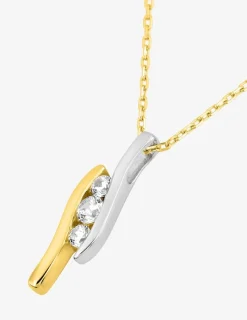 Collier or jaune 375 ‰ rhodium et trilogie oxydes de zirconium SO OR