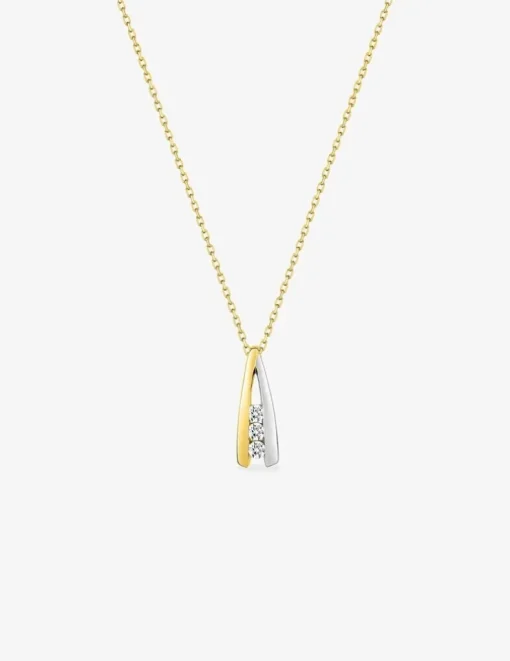 Collier or jaune 375 ‰, trilogie oxydes de zirconium et rhodium SO OR