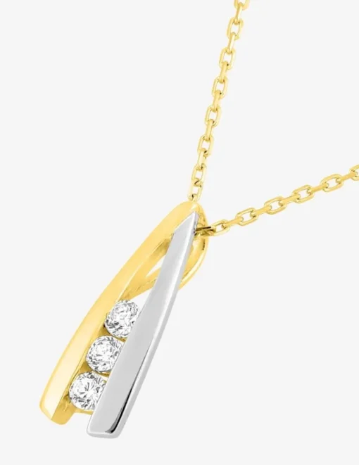 Collier or jaune 375 ‰, trilogie oxydes de zirconium et rhodium SO OR