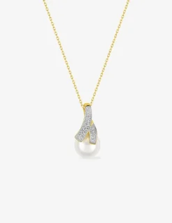 Collier or jaune 375‰ et perle de 8 mm et oxyde de zirconium SO OR
