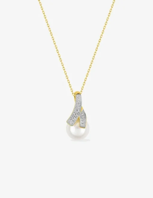 Collier or jaune 375‰ et perle de 8 mm et oxyde de zirconium SO OR
