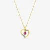 Collier or jaune 375‰ rubis rose oxyde blanc cœur fantaisie SO OR
