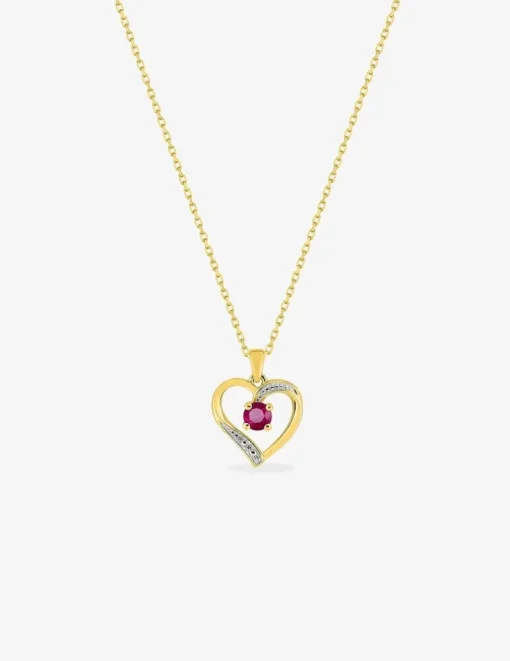 Collier or jaune 375‰ rubis rose oxyde blanc cœur fantaisie SO OR