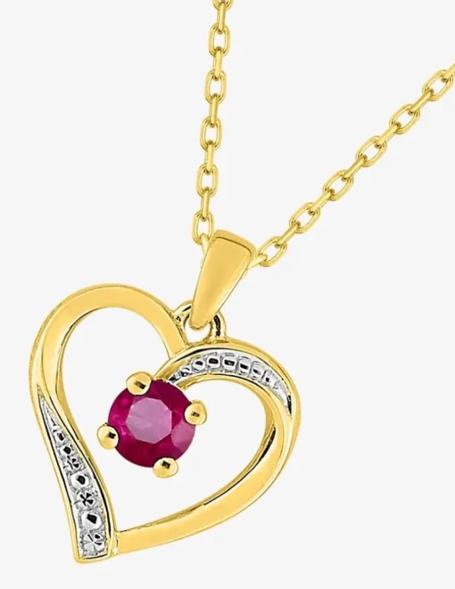 Collier or jaune 375‰ rubis rose oxyde blanc cœur fantaisie SO OR