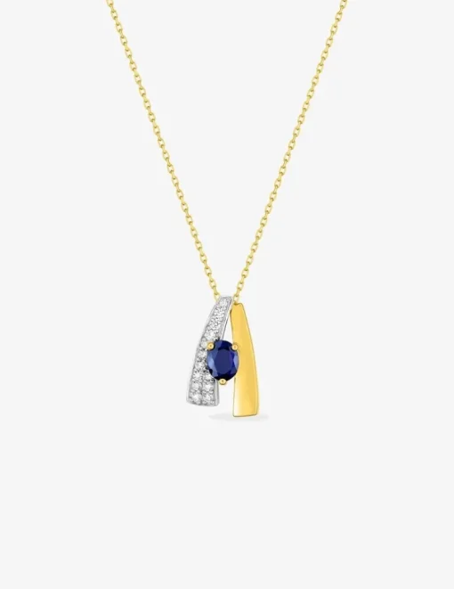 Collier or jaune bicolore 375‰, saphir et oxyde de zirconium SO OR