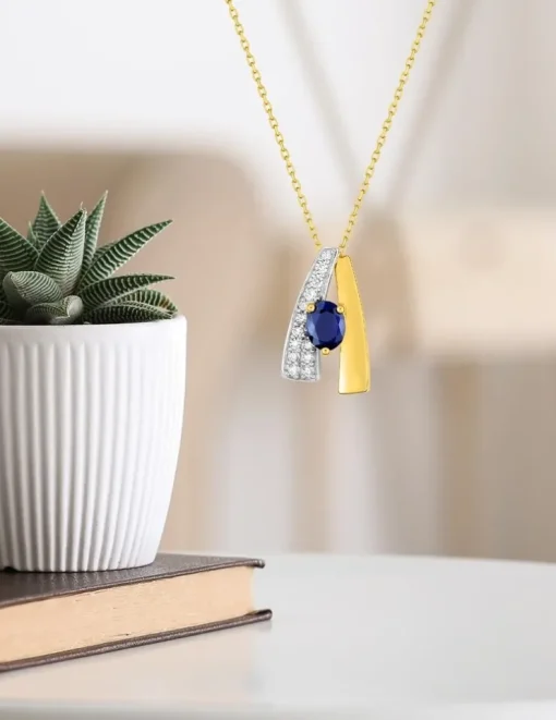 Collier or jaune bicolore 375‰, saphir et oxyde de zirconium SO OR