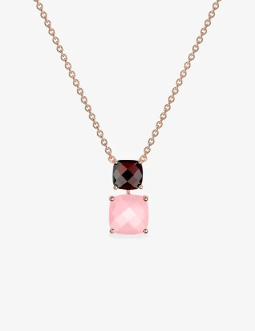 Collier or rose 750 ‰ grenat et calcédoine rose SO OR