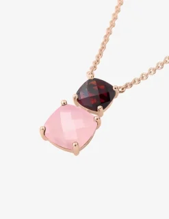 Collier or rose 750 ‰ grenat et calcédoine rose SO OR