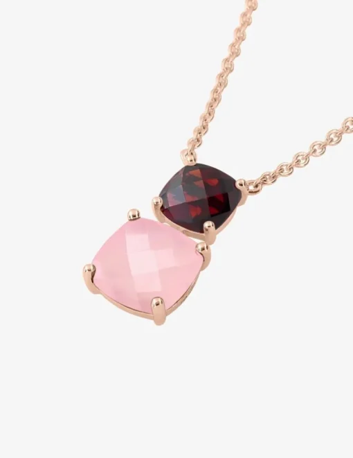 Collier or rose 750 ‰ grenat et calcédoine rose SO OR