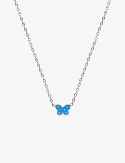 Collier papillon laqué bleu argent 925‰ rhodié SO OR