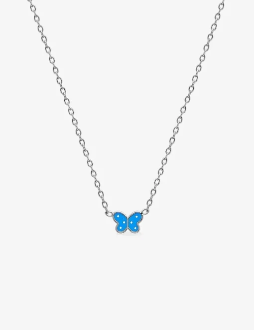 Collier papillon laqué bleu argent 925‰ rhodié SO OR