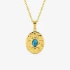 Collier pendentif 45 cm, acier doré, turquoise synthétique SO OR