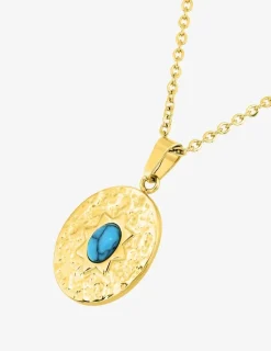 Collier pendentif 45 cm, acier doré, turquoise synthétique SO OR