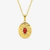 Collier pendentif 45 cm, acier doré, turquoise rouge synthétique SO OR