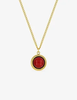 Collier pendentif acier doré avec rubis synthétique SO OR