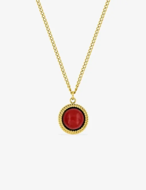 Collier pendentif acier doré avec rubis synthétique SO OR