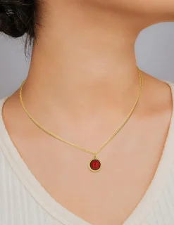 Collier pendentif acier doré avec rubis synthétique SO OR