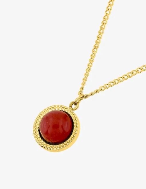 Collier pendentif acier doré avec rubis synthétique SO OR