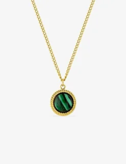 Collier pendentif acier doré motif et malachite SO OR