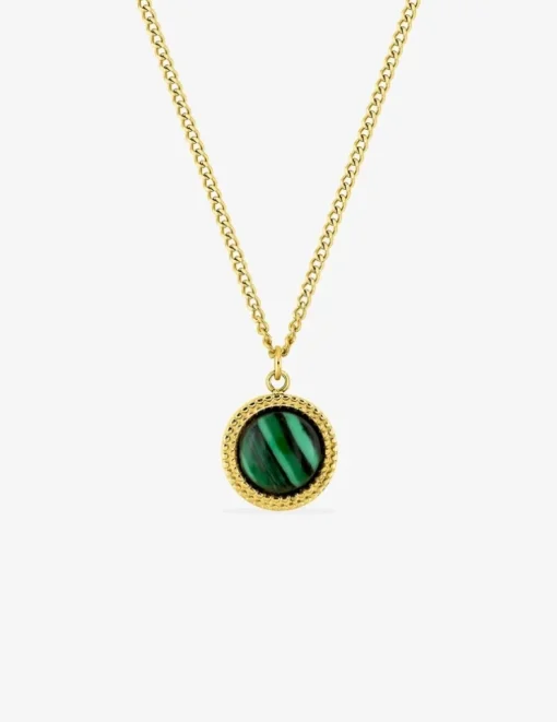Collier pendentif acier doré motif et malachite SO OR