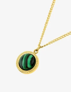 Collier pendentif acier doré motif et malachite SO OR