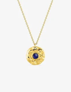 Collier pendentif acier doré et lapis-lazuli bleu SO OR