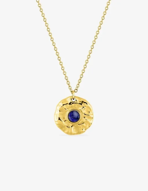 Collier pendentif acier doré et lapis-lazuli bleu SO OR