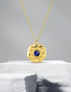 Collier pendentif acier doré et lapis-lazuli bleu SO OR