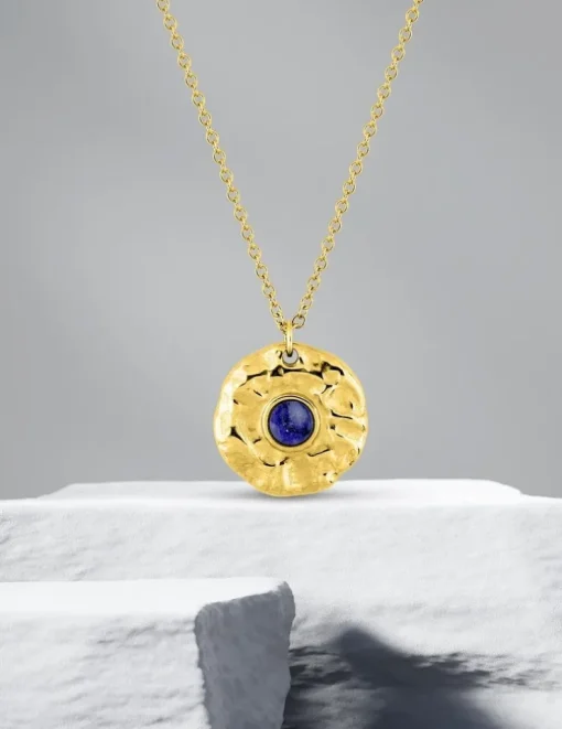 Collier pendentif acier doré et lapis-lazuli bleu SO OR