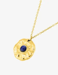 Collier pendentif acier doré et lapis-lazuli bleu SO OR