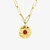 Collier pendentif acier doré et rubis synthétique chaine alternée SO OR