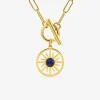 Collier pendentif acier doré, lapis-lazuli bleu et fermoir barrette SO OR