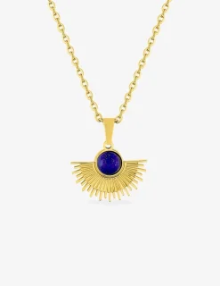Collier pendentif acier doré et lapis-lazuli bleu 45cm SO OR