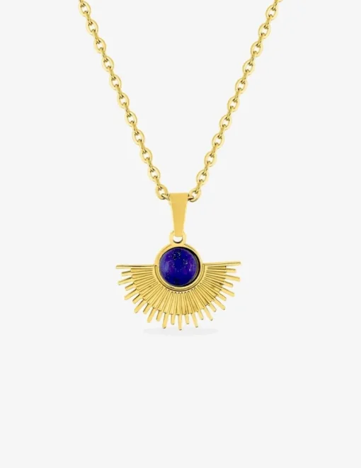 Collier pendentif acier doré et lapis-lazuli bleu 45cm SO OR