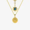 Collier pendentif double en acier doré et turquoise synthétique SO OR