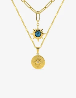 Collier pendentif double en acier doré et turquoise synthétique SO OR