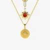 Collier pendentif double en acier doré et turquoise rouge synthétique SO OR