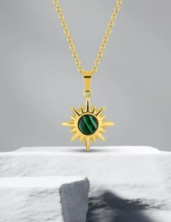 Collier pendentif fantaisie 45 cm malachite synthétique SO OR