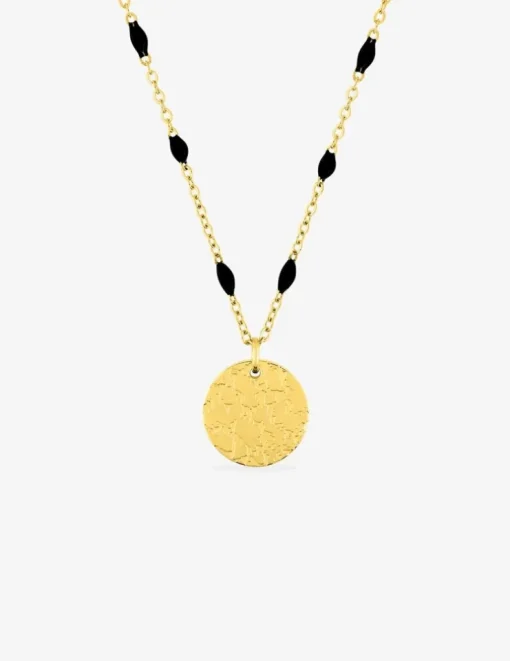 Collier pendentif fantaisie noir et acier doré SO OR