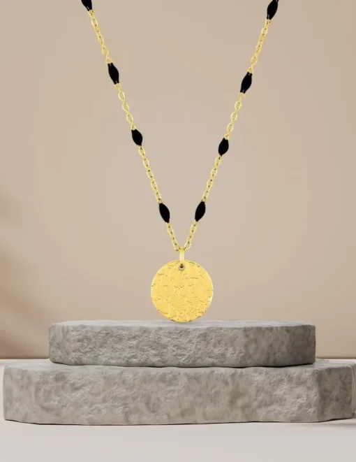 Collier pendentif fantaisie noir et acier doré SO OR