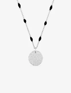 Collier pendentif fantaisie noir et acier SO OR